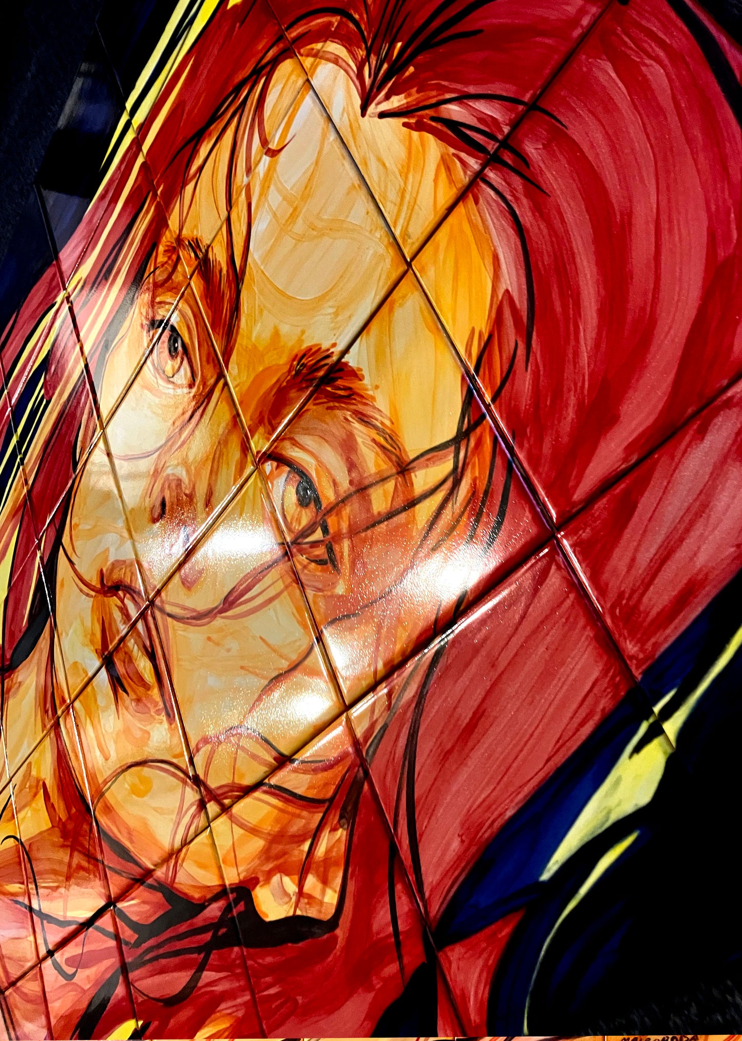 Hand Painted Tile Mural. Set of 35 Glazed Ceramic Tiles.