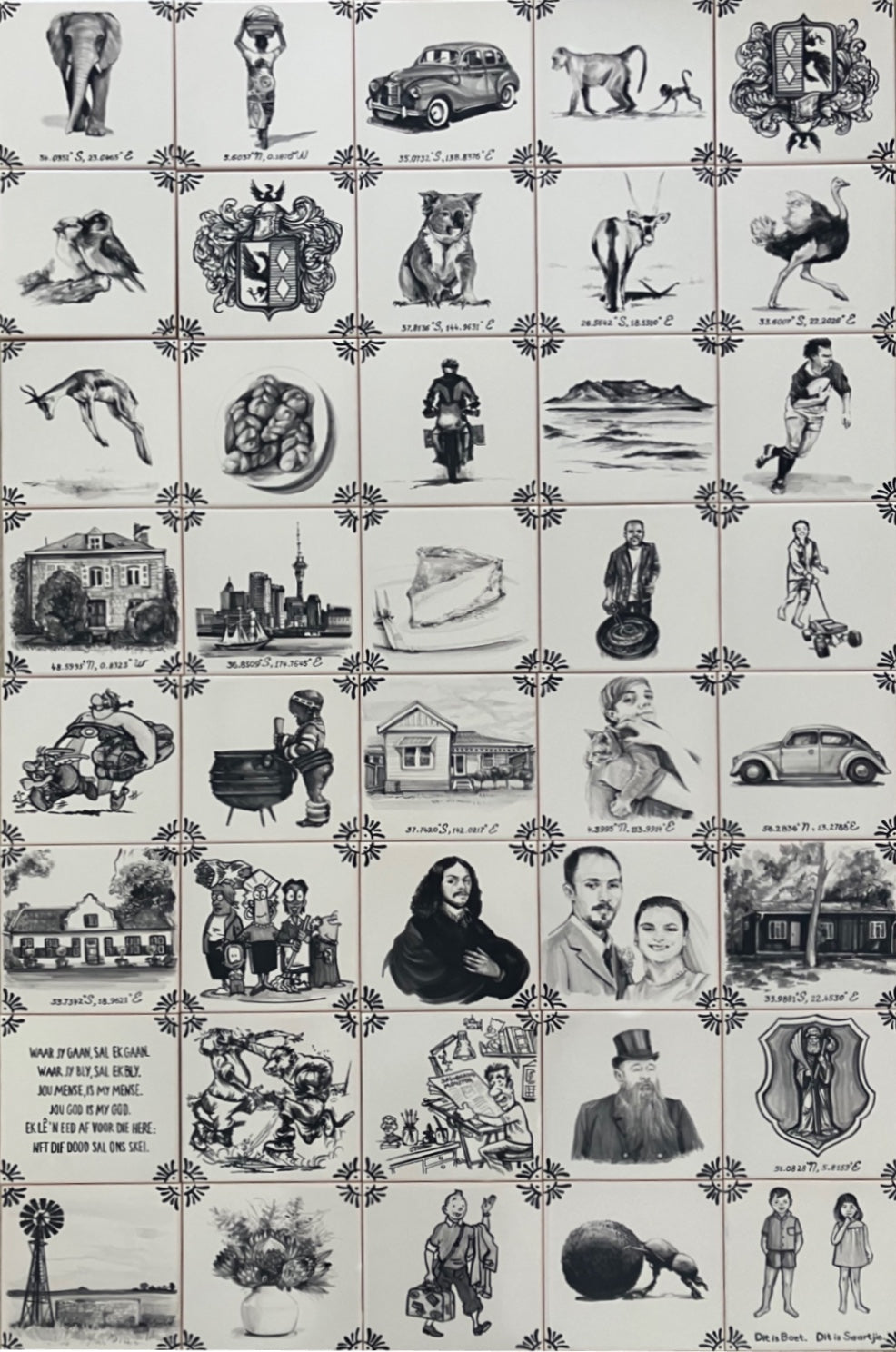 "Life of Liz-Mari". A set of 20 individual tiles. Fireplace project (Netherlands)