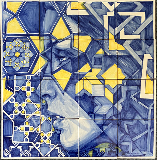 Hand painted tile mural "Portuguesa2". A Set of 16 glazed ceramic tiles.