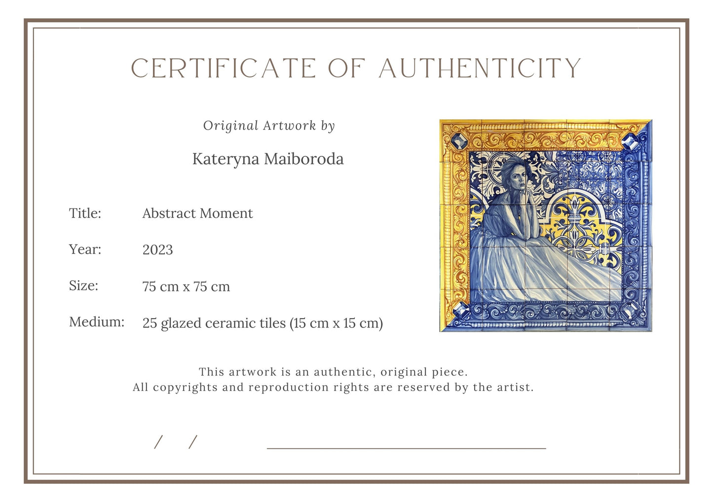 Hand painted tile mural "Abstract moment". A Set of 25 glazed ceramic tiles.