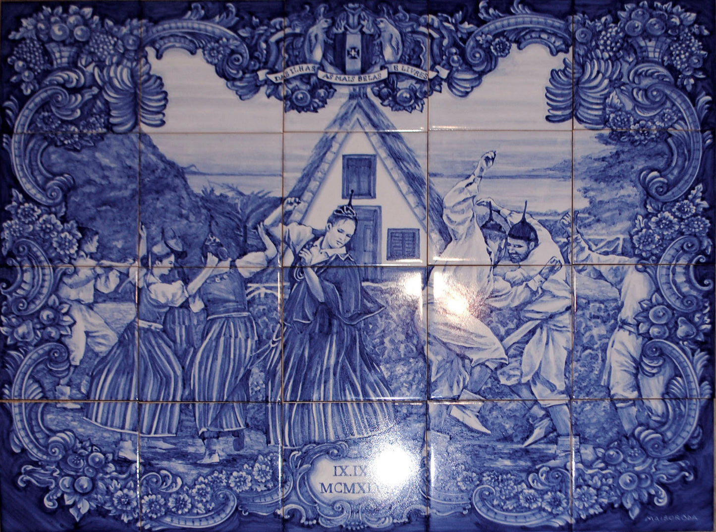 Hand painted tile mural "Madeira". A Set of 30 glazed ceramic tiles.
